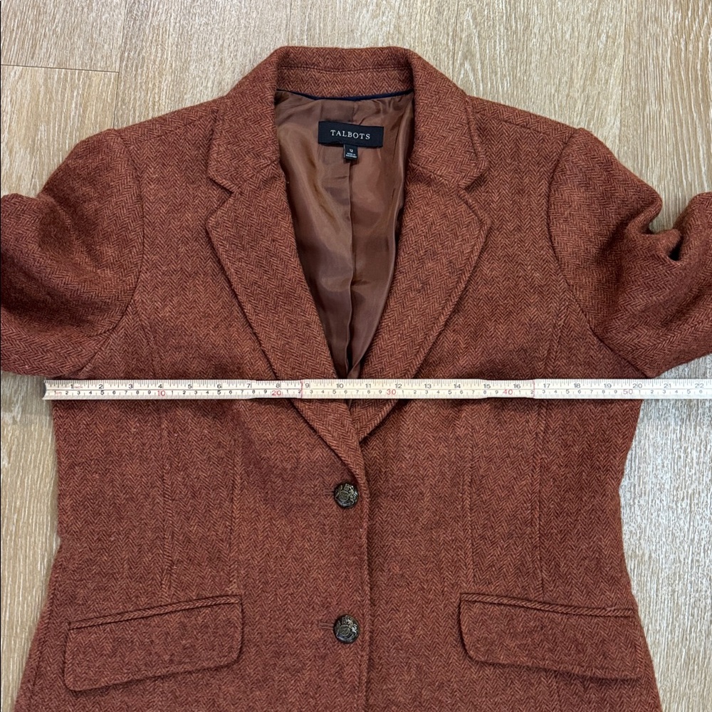 Talbots Classic Shetland Herringbone Wool Blend Blazer Rust Brown Size 12 - Picture 9 of 11